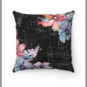 Black Watercolor Floral Throw Pillow